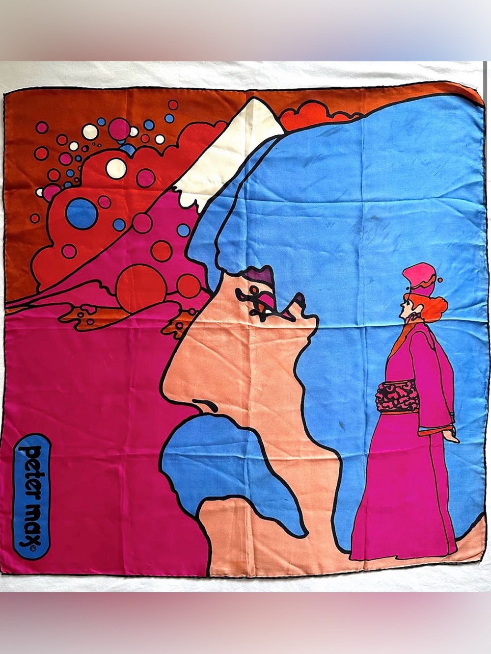Vintage Peter Max Self Portrait Silk Scarf
